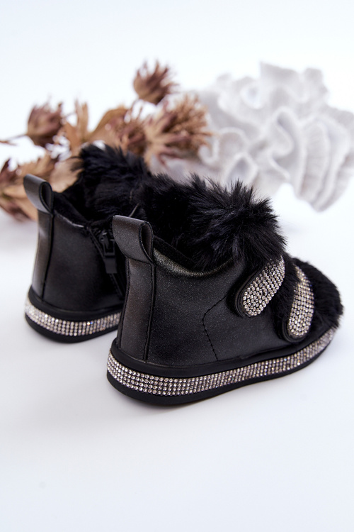 Children's Warm Leather Snow Boots Black Leela
