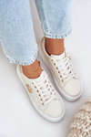 Buty Sportowe Sneakersy Damskie Na Platformie Beżowo-Złote Temittes