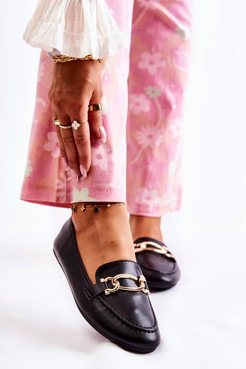 Leather Loafers With Decoration Black Millario