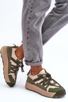 Women's Suede Sports Shoes on a Platform Beige-Green Rohan