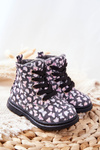 Leather Woolen Boots Warmed with Grey Butterflies Amy