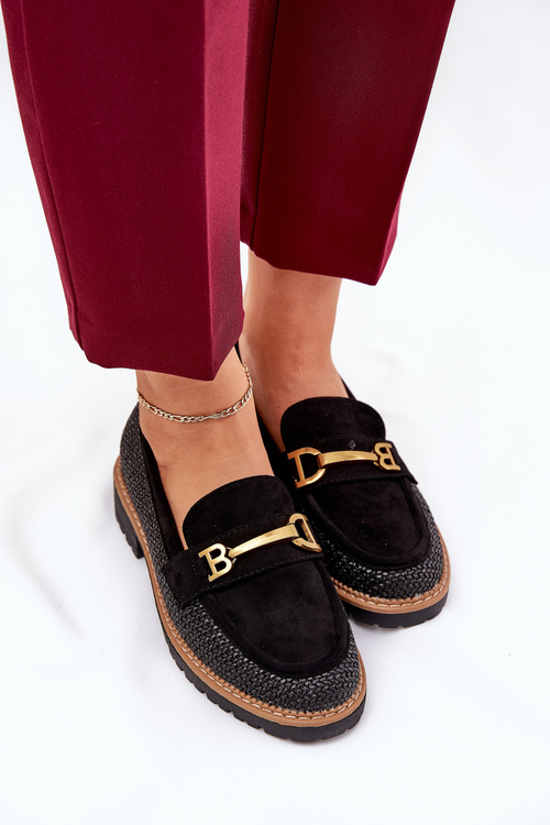 Women's Moccasins With Weave And Gold Detail Black Seffolia