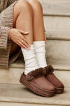 Women's Slippers On Platform With Fur Brown Linaris