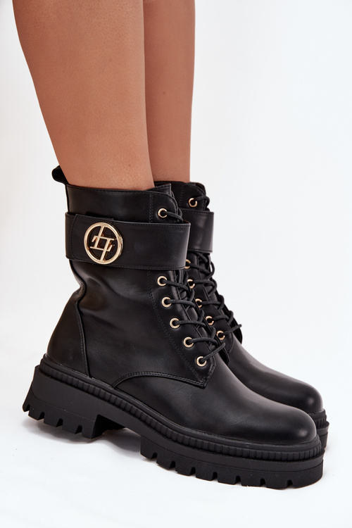 Ladies Work Boots With Gold Detail Insulated Black Fiorena