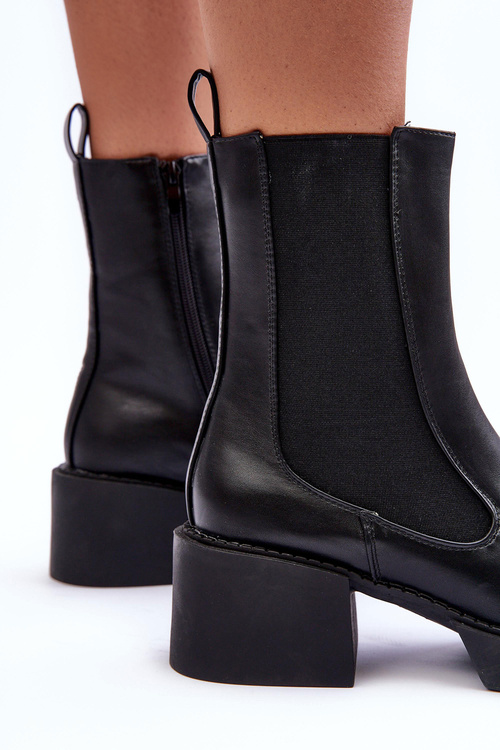 Women's Ankle Boots on Chunky Heel Black Ironna