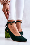 Suede Pumps With A Bow Maciejka 05059-09 Dark green