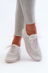 Women's Leather Sneakers with Lacy Pattern White Ilvima