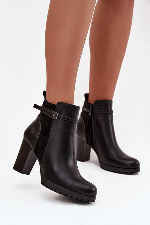 Women's ankle boots on heel with strap black Mirielle