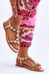 Suede Flat Sandals With Stones Beige Dallas