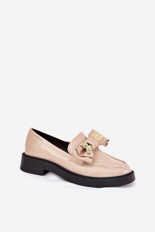 Patented moccasins with bow and decorative brooch beige Leandriel