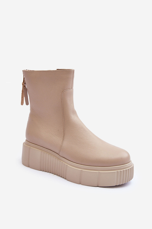 Women's Leather Platform Boots Beige Jenefer