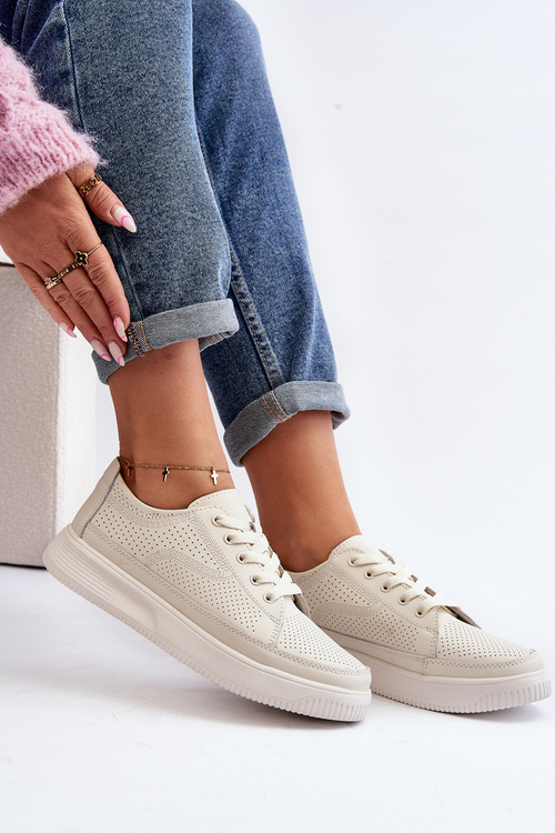 Buty Sportowe Sneakersy Damskie Skóra Failla Białe SP 020