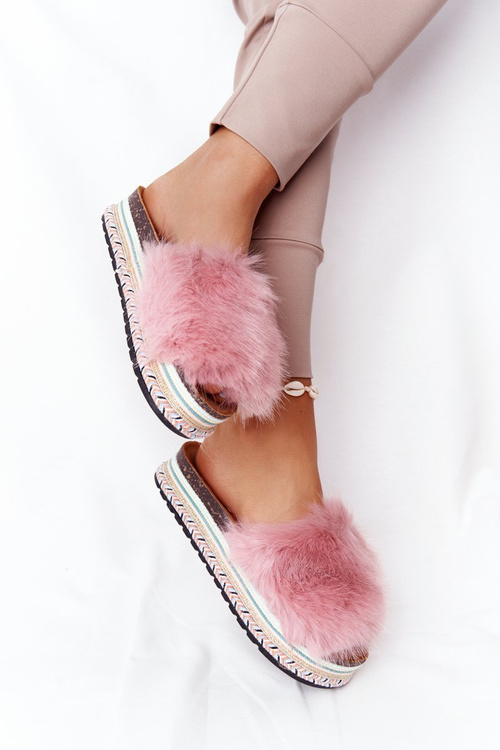 Platform Slippers With Eco Fur Pink Adventure
