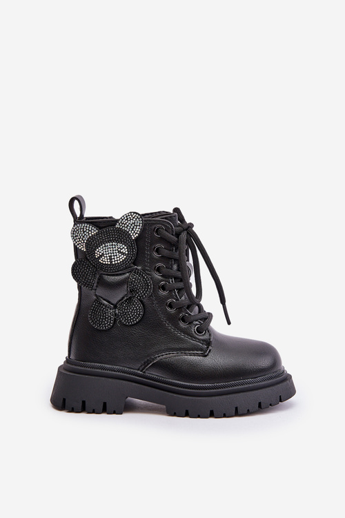 Warm Girls Ankle Boots With Teddy Bear Zip Black Relobia