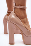 Beige Ninames Patent Leather Pumps on Chunky Platform and Heel