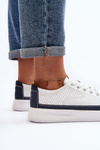Buty Sportowe Sneakersy Damskie Skóra Failla Biało-Granatowe SP 020
