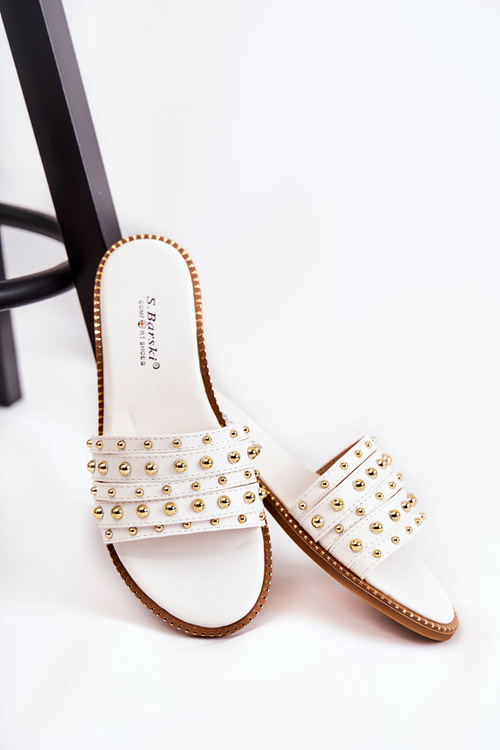 Women's Leather Slippers With Decoration White Brien