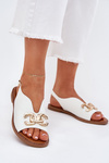 Women's Sandals With Flat Heel And Golden Decoration White Amelira
