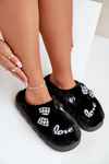 Women's Fleece Slippers With Patches And Bow Black Linnorelia