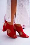 Women's Stiletto Sandals Openwork Suede Red HiBaby