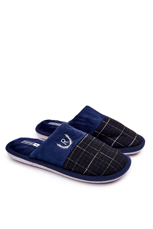 Padded Checked slippers Navy Blase