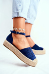 Espadryle Damskie Na Platformie Lniane Granatowe Palermo