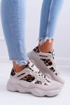 Sporty Women's Leopard Shoes Beige Thai