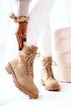 Leather Padded Worker Boots Beige Kimmie  