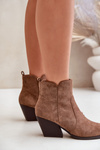 Fleece Lined Cowboy Boots Eco Suede With Zip Brown Virtris