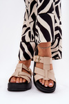 Womens Platform Sandals With Straps And Buckle Beige Elimessa