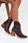 Women's perforated ankle boots made of genuine leather on a heel Zazoo 3690 chocolate
