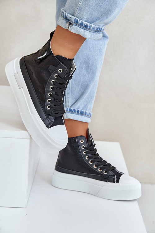 Trampki Damskie Wysokie Platforma Czarne Averira