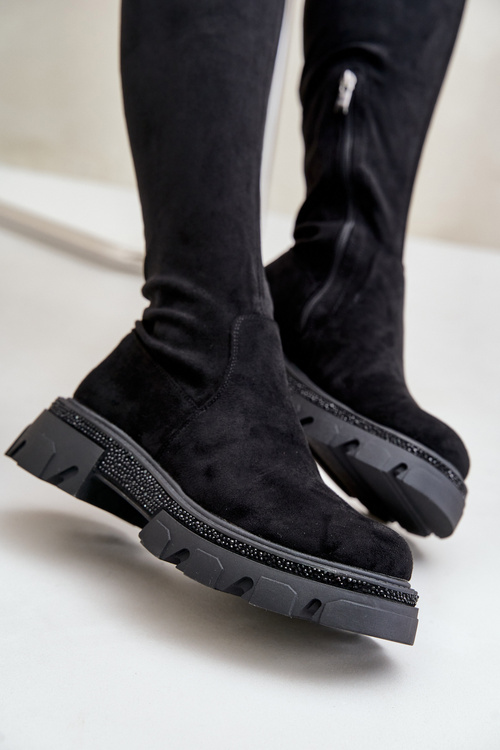 Women's Over the Knee Eco Suede Boots Black Irithalla