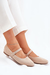 Ballet Flats With Strap And Buckle Eco Suede Beige Vikilora
