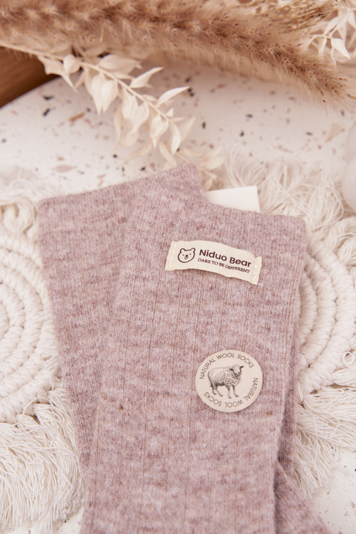 Warm Woolen Women's Socks With Embroidery Beige