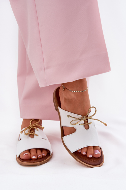 Klapki Skóra Naturalna Płaski Obcas Damskie Białe Zazoo 3022