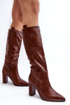 Lined Women's Over-the-Knee Boots with Block Heel Brown Genzani