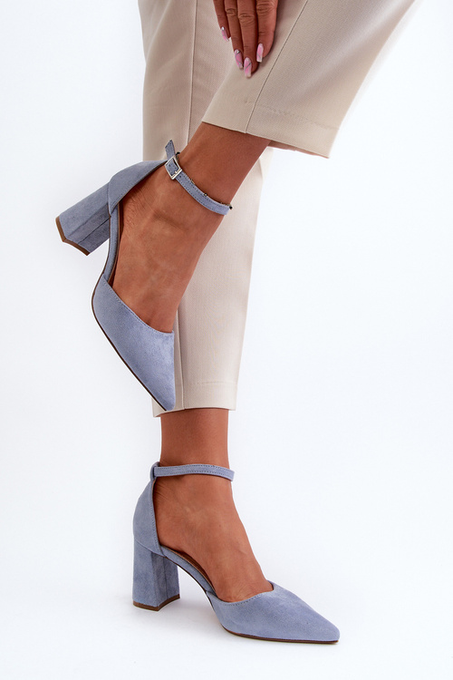 Czółenka Eko Zamszowe Na Słupku Noski W Szpic Niebieskie Halene Y2385-1