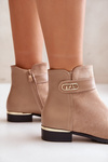 Warm women's ankle boots with flat heel and gold detail beige Ravasira