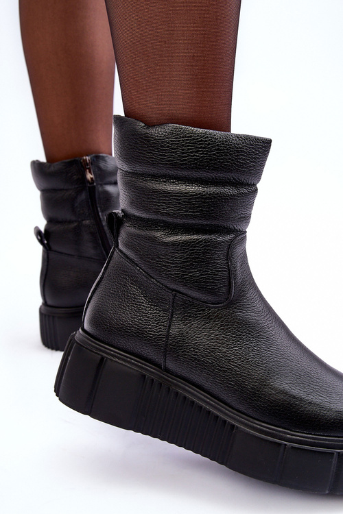 Leather Women's Platform Boots Black Suam