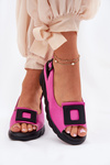 Leather Women's Wedge Sandals with Decoration Artiker 56C1571 Fuchsia