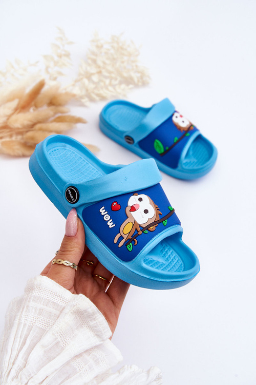 Light Children's Slides Sandals With Animal Motif Blue Rico
