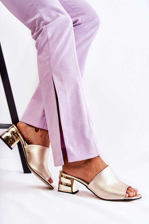 Leather Women's Slippers On Heel Gold Perry