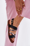 Ladies Sandals With Flat Heel And Straps Black Sergio Leone SK086H
