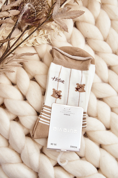 Women's Patterned Socks in Beige-White
