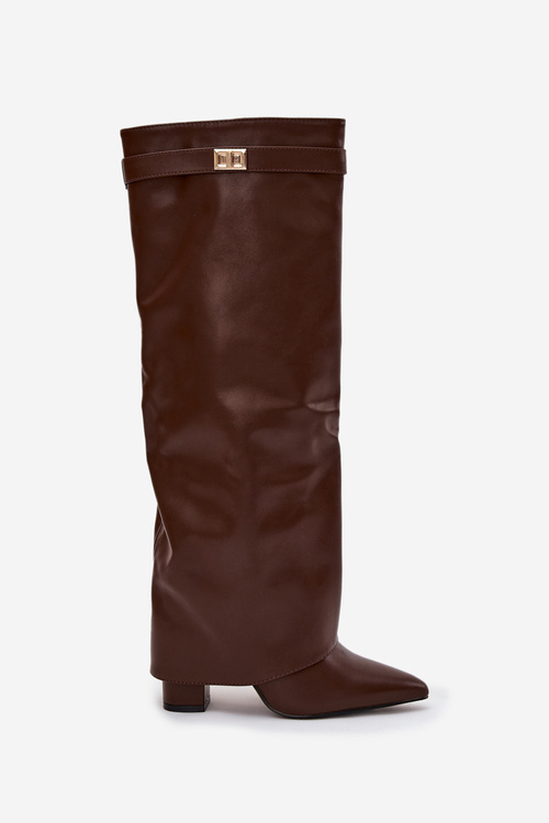 Women's eco leather boots with turned-up shaft on a heel brown Avamora
