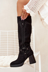 Insulated Women's Heeled Boots With Stitching Black Alessara