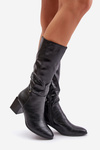 Insulated heeled boots eco leather mid-calf black Ellithira