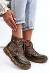 Botki Damskie Wzorzyste Skóra Oliwkowe Maciejka 06145-24