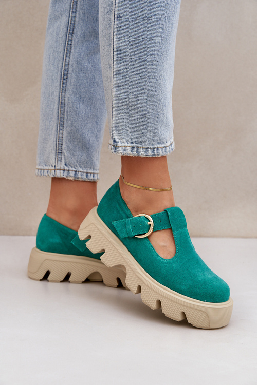 Suede Loafers With Buckle Zazoo 20183 Green